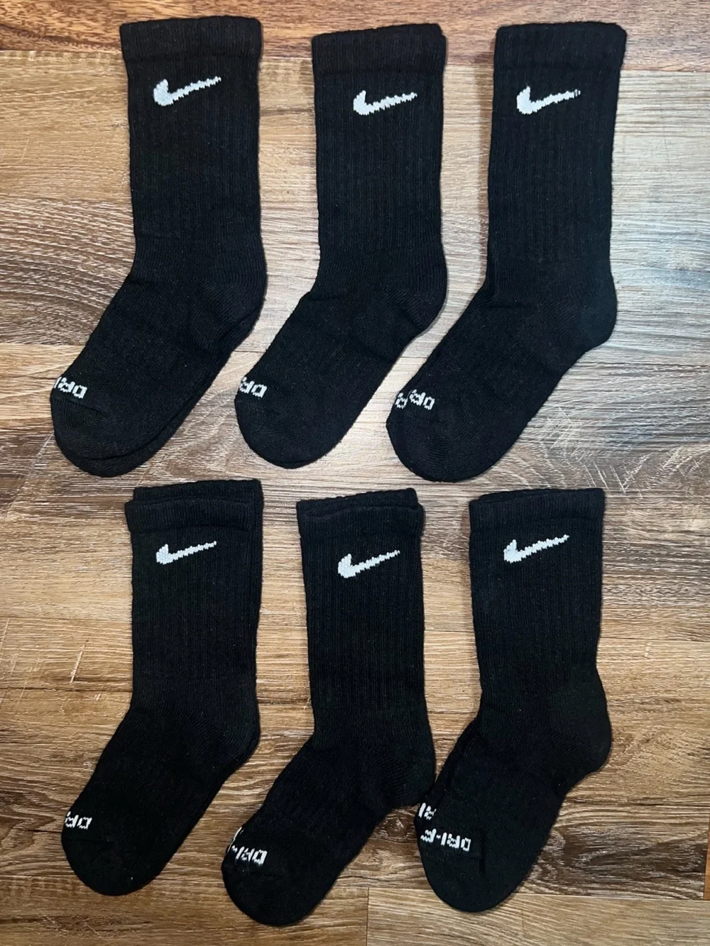 Nike Kids Black Dri-Fit Crew Socks - 6 Pack, Size XS 5-7